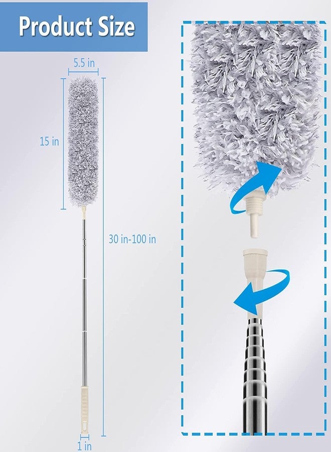 Brixal Microfiber Feather Ceiling Duster for Dust Cleaning Extendable Pole 30-100 Inch Anti Scratch Bendable Head Brush for Cleaning High Cobweb Stick high Ceiling Fan (100 inch Fan mop) - Image 2